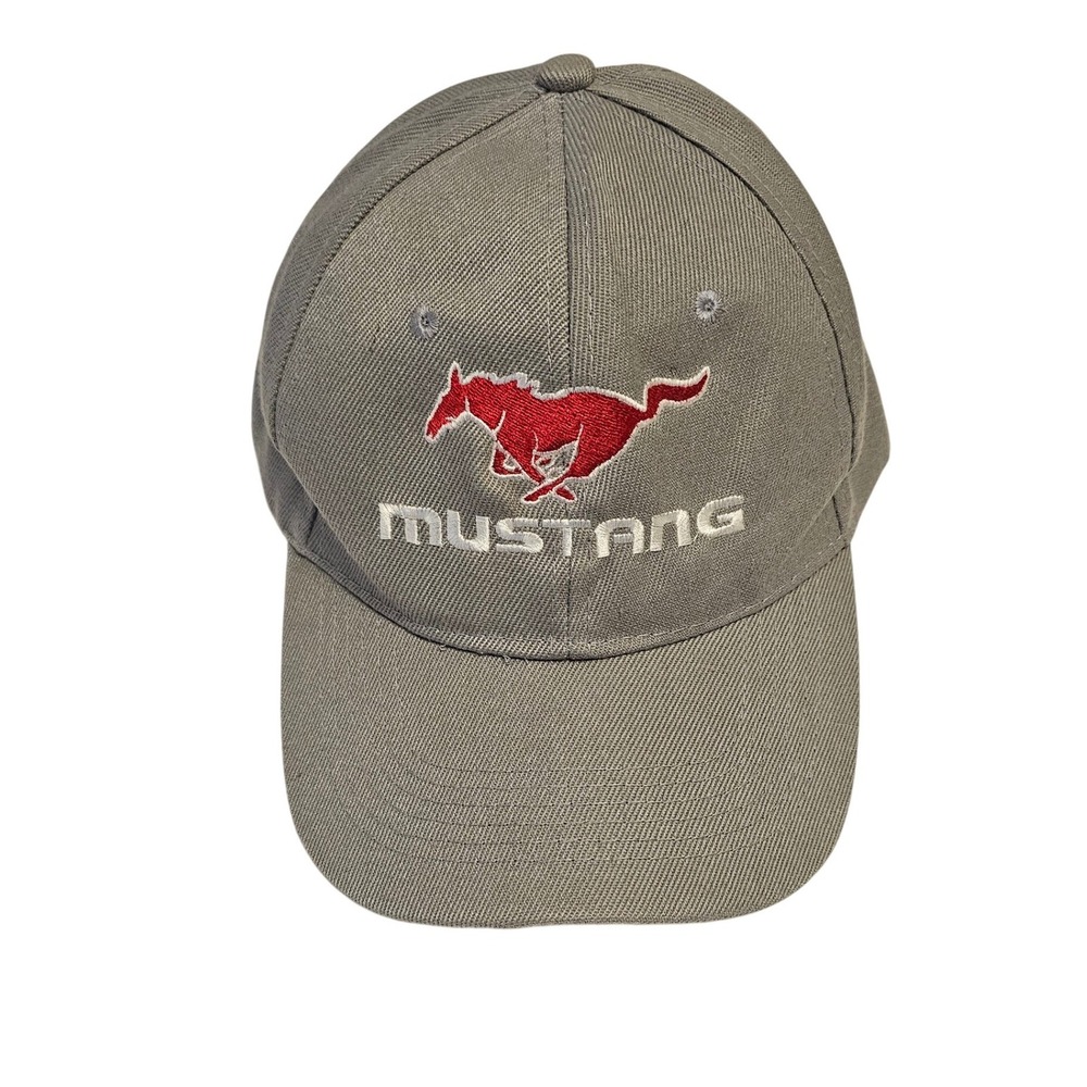 Ford Mustang Baseball Cap Grey Wool Blend Red Pony Logo‎ Adjustable Hat